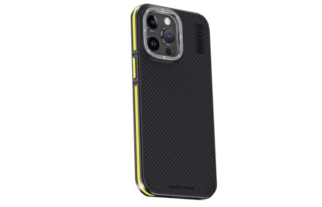 Joko iPhone 15 Pro Max Kılıf Aramid 600D Kevlar Karbon Fiber Magsafe Kapak - Sarı
