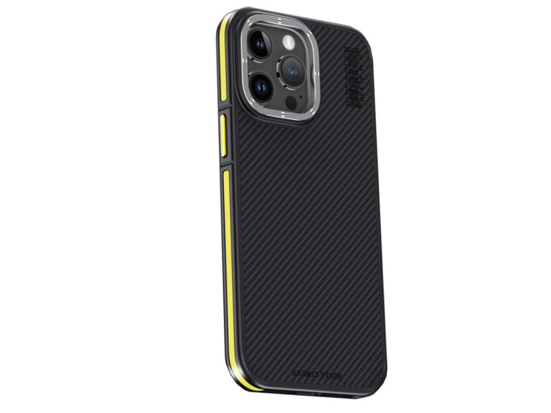 Joko iPhone 15 Pro Max Kılıf Aramid 600D Kevlar Karbon Fiber Magsafe Kapak - Sarı