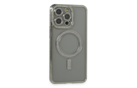 Newface iPhone 15 Pro Max Kılıf Joke Simli Magneticsafe Kılıf - Gri