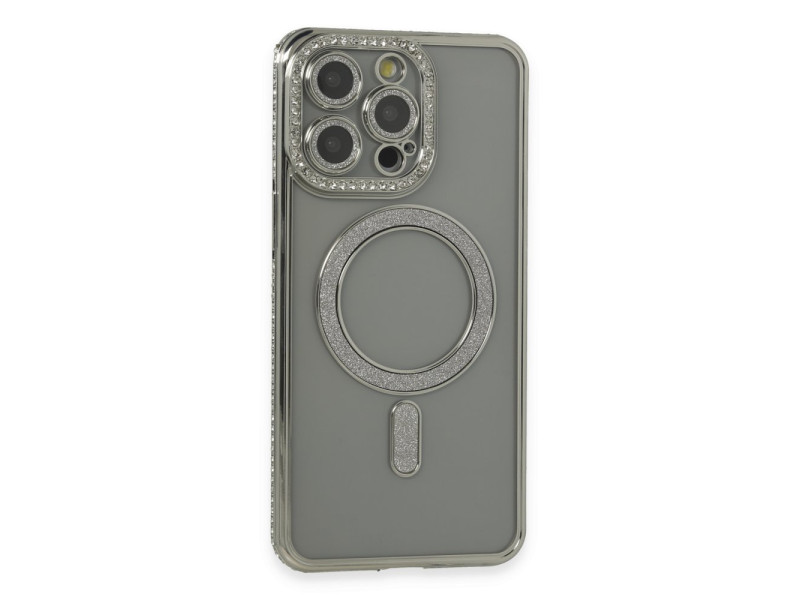 Newface iPhone 15 Pro Max Kılıf Joke Simli Magneticsafe Kılıf - Gri