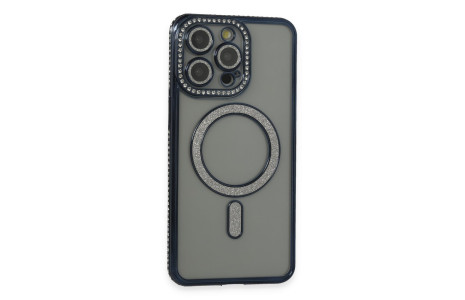 Newface iPhone 15 Pro Max Kılıf Joke Simli Magneticsafe Kılıf - Lacivert