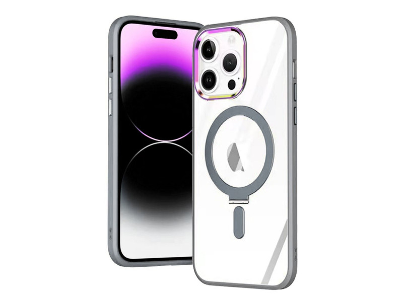 Newface iPhone 15 Pro Max Kılıf Mudo Magneticsafe Standlı Kapak - Gri