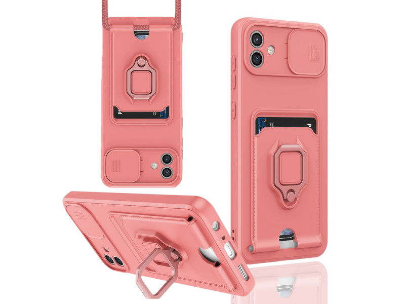 Newface Samsung Galaxy A05 Kılıf Zuma Kartvizitli Yüzüklü Silikon - Pembe