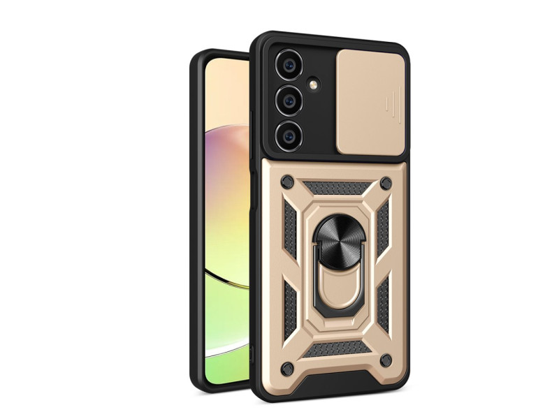 Newface Samsung Galaxy A15 4G Kılıf Pars Lens Yüzüklü Silikon - Gold