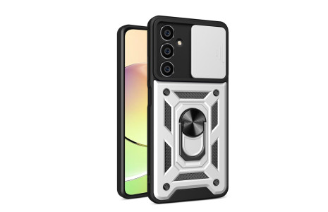 Newface Samsung Galaxy A15 4G Kılıf Pars Lens Yüzüklü Silikon - Gümüş