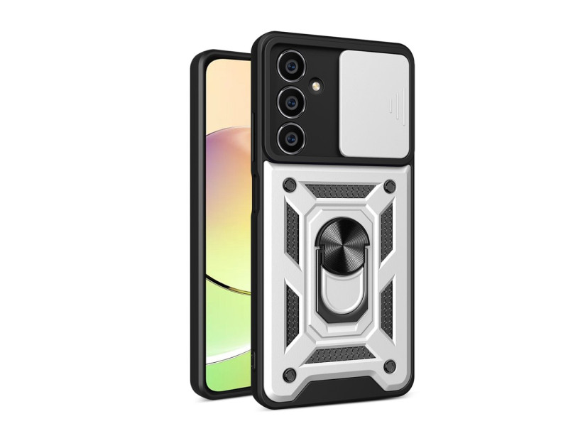 Newface Samsung Galaxy A15 4G Kılıf Pars Lens Yüzüklü Silikon - Gümüş