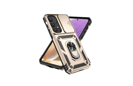 Newface Samsung Galaxy A55 5G Kılıf Pars Lens Yüzüklü Silikon - Gold