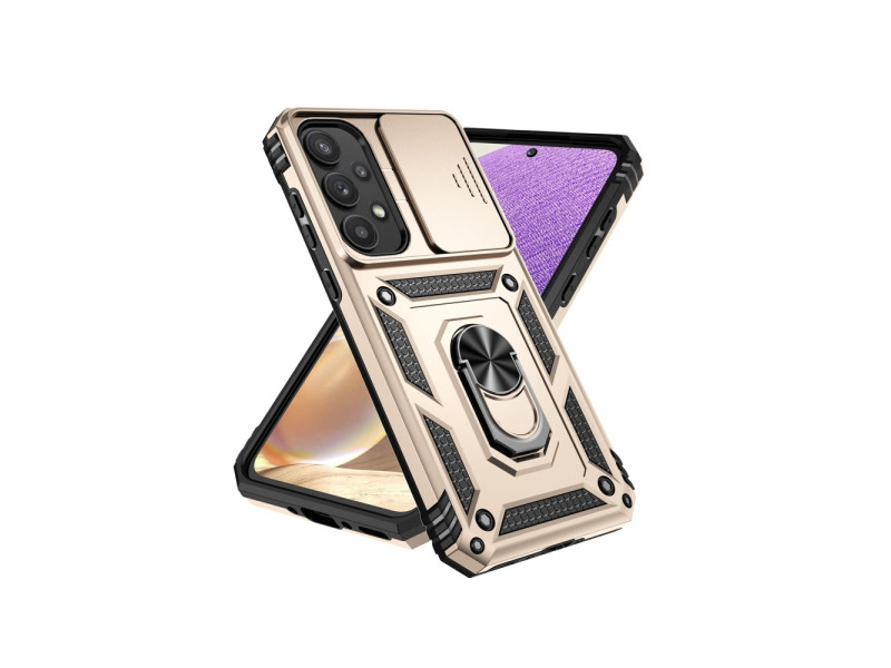 Newface Samsung Galaxy A55 5G Kılıf Pars Lens Yüzüklü Silikon - Gold