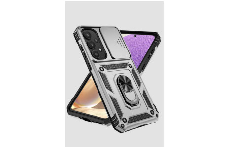 Newface Samsung Galaxy A55 5G Kılıf Pars Lens Yüzüklü Silikon - Gümüş