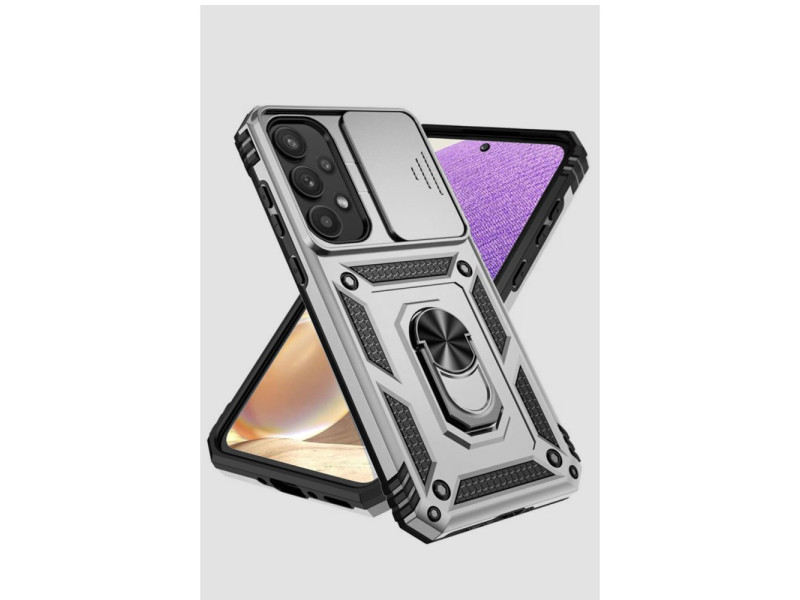 Newface Samsung Galaxy A55 5G Kılıf Pars Lens Yüzüklü Silikon - Gümüş
