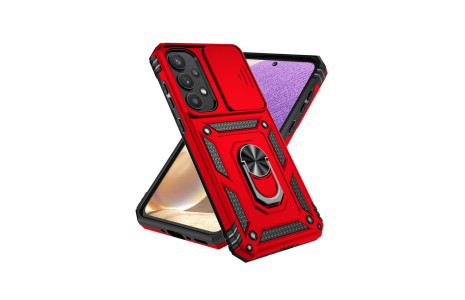 Newface Samsung Galaxy A55 5G Kılıf Pars Lens Yüzüklü Silikon - Kırmızı