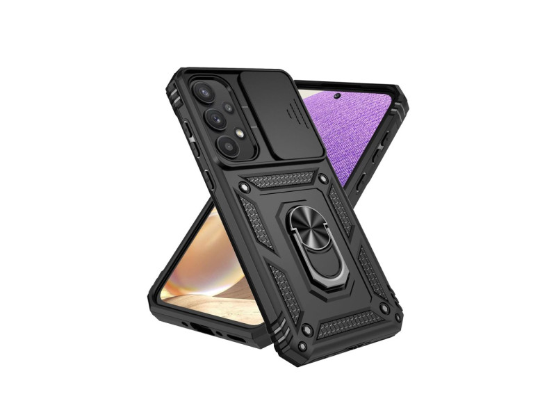 Newface Samsung Galaxy A55 5G Kılıf Pars Lens Yüzüklü Silikon - Siyah