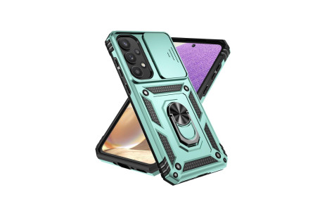 Newface Samsung Galaxy A55 5G Kılıf Pars Lens Yüzüklü Silikon - Yeşil