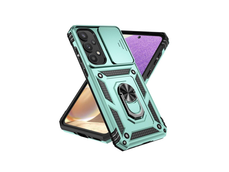 Newface Samsung Galaxy A55 5G Kılıf Pars Lens Yüzüklü Silikon - Yeşil