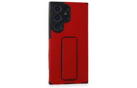 Newface Samsung Galaxy S23 Ultra Kılıf Mega Standlı Silikon - Kırmızı