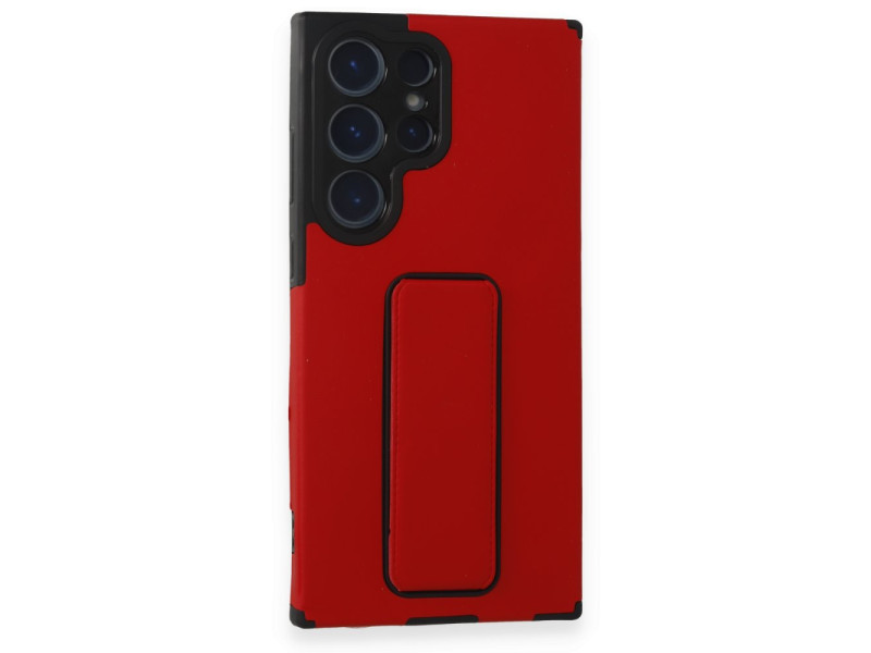 Newface Samsung Galaxy S23 Ultra Kılıf Mega Standlı Silikon - Kırmızı