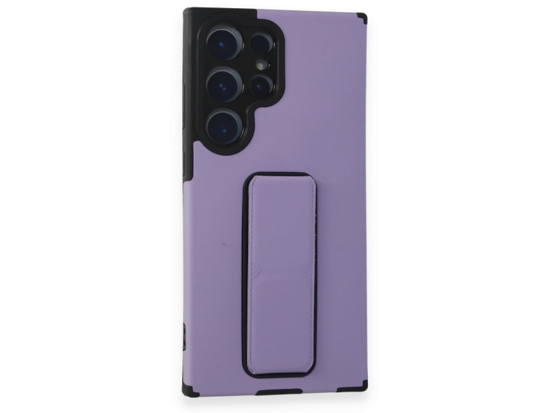 Newface Samsung Galaxy S23 Ultra Kılıf Mega Standlı Silikon - Lila
