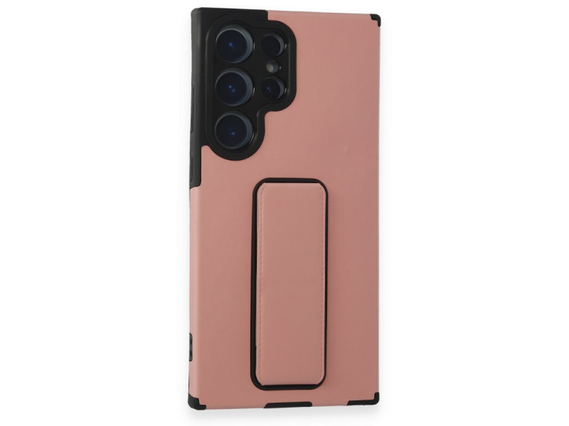 Newface Samsung Galaxy S23 Ultra Kılıf Mega Standlı Silikon - Pudra
