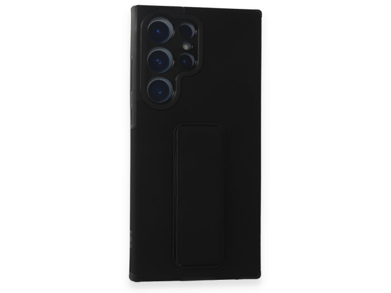 Newface Samsung Galaxy S23 Ultra Kılıf Mega Standlı Silikon - Siyah