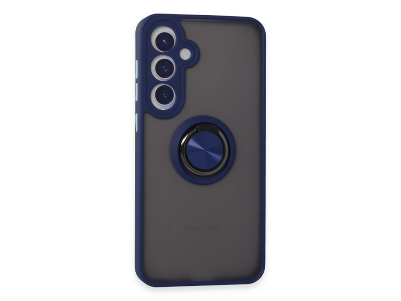 Newface Samsung Galaxy S24 Kılıf Montreal Yüzüklü Silikon Kapak - Lacivert
