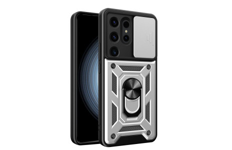 Newface Samsung Galaxy S24 Ultra Kılıf Pars Lens Yüzüklü Silikon - Gümüş