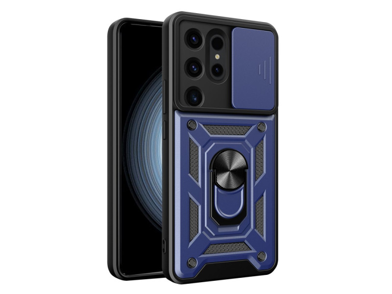 Newface Samsung Galaxy S24 Ultra Kılıf Pars Lens Yüzüklü Silikon - Lacivert