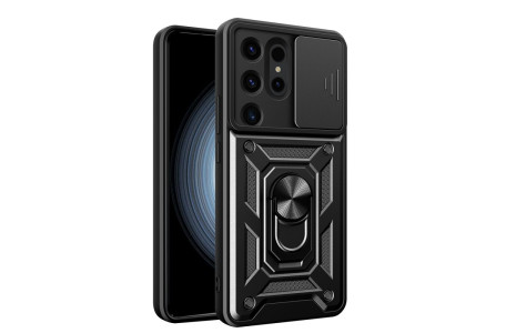 Newface Samsung Galaxy S24 Ultra Kılıf Pars Lens Yüzüklü Silikon - Siyah