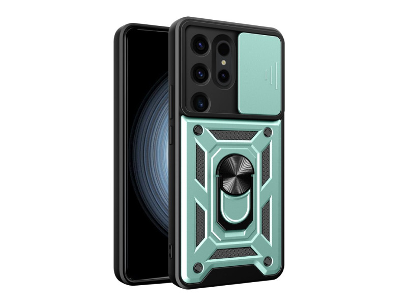 Newface Samsung Galaxy S24 Ultra Kılıf Pars Lens Yüzüklü Silikon - Yeşil