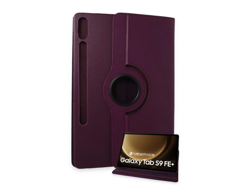 Newface Samsung Galaxy X610 Tab S9 FE Plus 12.4 Kılıf 360 Tablet Deri Kılıf - Mürdüm