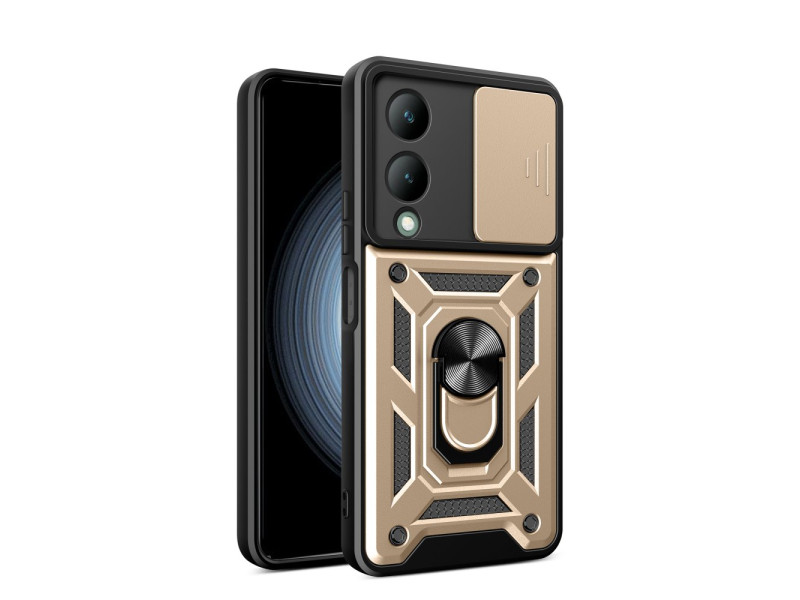 Newface Vivo Y17S Kılıf Pars Lens Yüzüklü Silikon - Gold