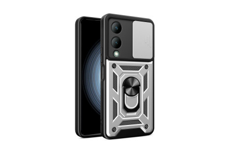 Newface Vivo Y17S Kılıf Pars Lens Yüzüklü Silikon - Gümüş