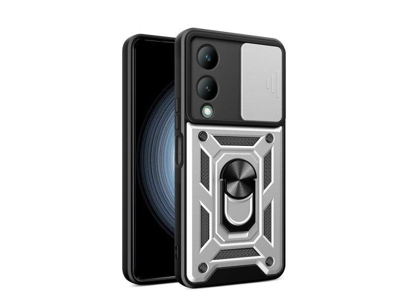 Newface Vivo Y17S Kılıf Pars Lens Yüzüklü Silikon - Gümüş