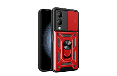 Newface Vivo Y17S Kılıf Pars Lens Yüzüklü Silikon - Kırmızı