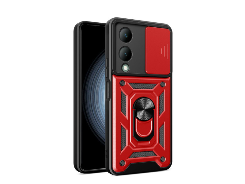Newface Vivo Y17S Kılıf Pars Lens Yüzüklü Silikon - Kırmızı