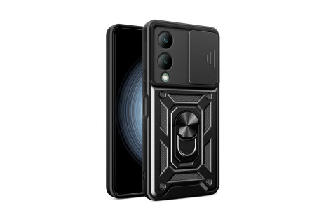 Newface Vivo Y17S Kılıf Pars Lens Yüzüklü Silikon - Siyah