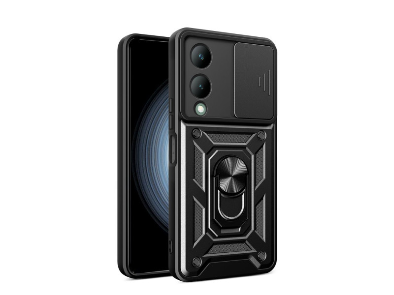 Newface Vivo Y17S Kılıf Pars Lens Yüzüklü Silikon - Siyah