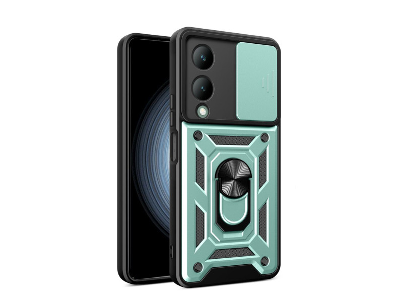 Newface Vivo Y17S Kılıf Pars Lens Yüzüklü Silikon - Yeşil