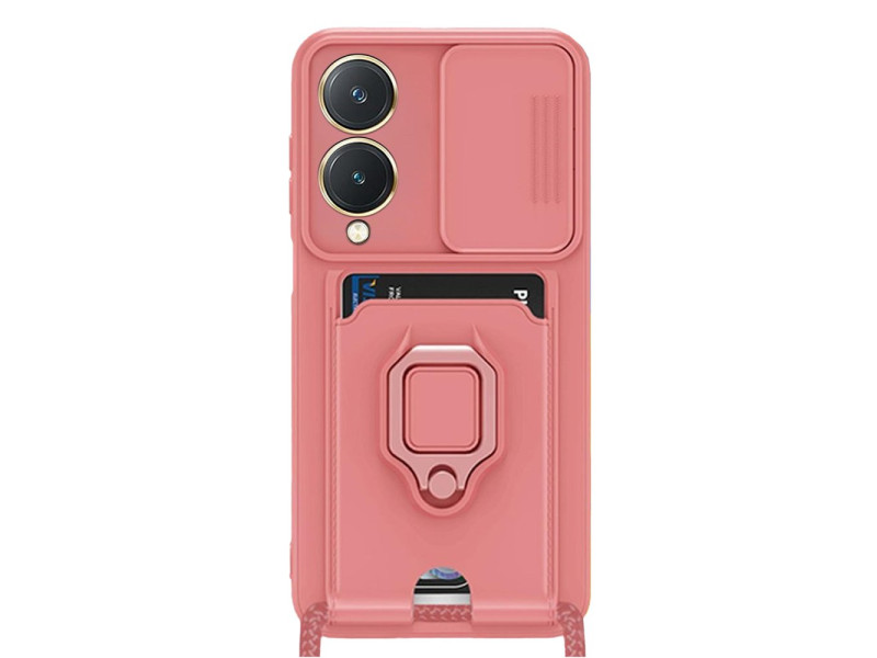 Newface Vivo Y17S Kılıf Zuma Kartvizitli Yüzüklü Silikon - Pembe