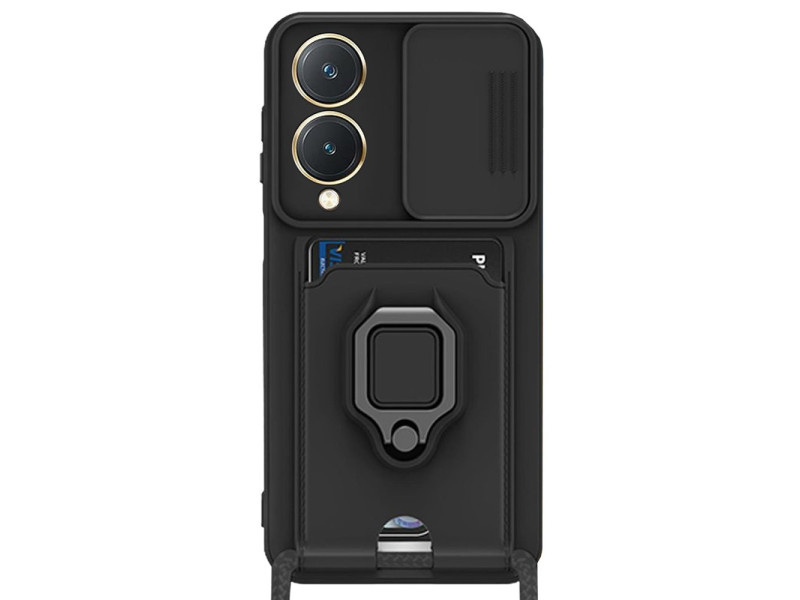 Newface Vivo Y17S Kılıf Zuma Kartvizitli Yüzüklü Silikon - Siyah