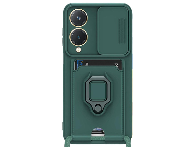 Newface Vivo Y17S Kılıf Zuma Kartvizitli Yüzüklü Silikon - Yeşil