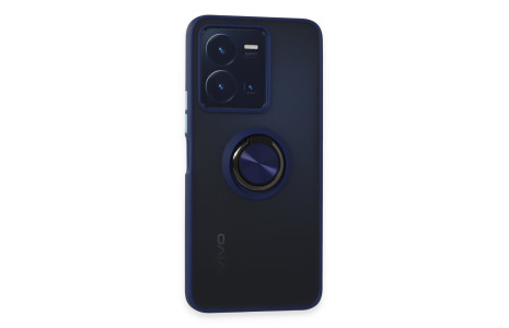 Newface Vivo Y22S Kılıf Montreal Yüzüklü Silikon Kapak - Lacivert