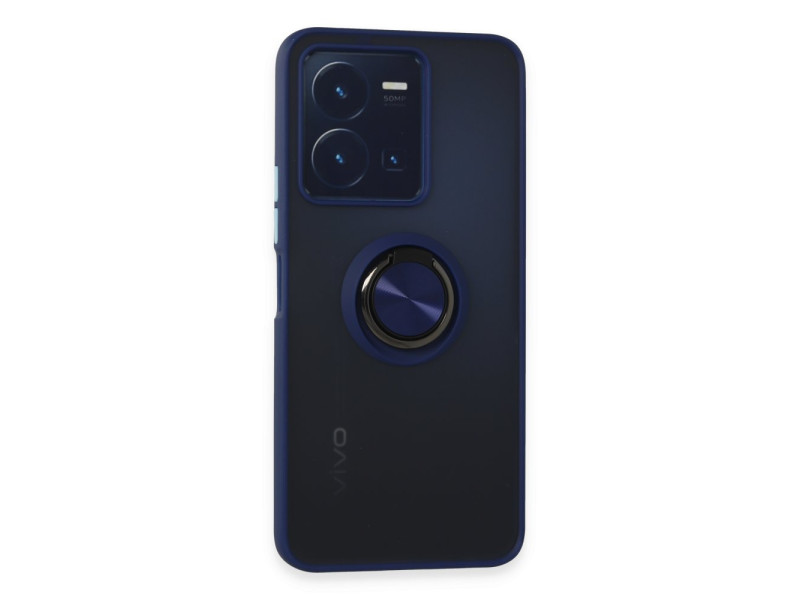 Newface Vivo Y22S Kılıf Montreal Yüzüklü Silikon Kapak - Lacivert
