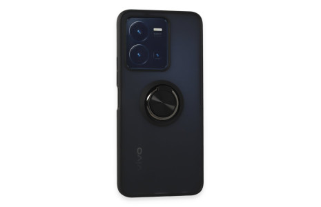 Newface Vivo Y22S Kılıf Montreal Yüzüklü Silikon Kapak - Siyah