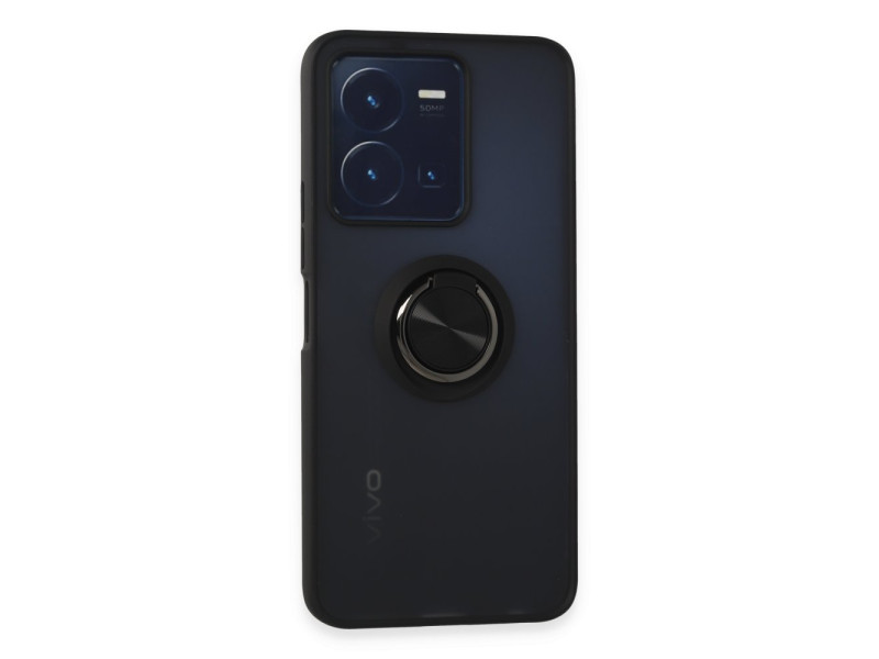 Newface Vivo Y22S Kılıf Montreal Yüzüklü Silikon Kapak - Siyah