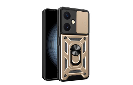 Newface Vivo Y27 Kılıf Pars Lens Yüzüklü Silikon - Gold