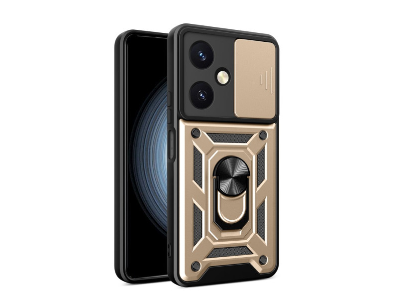 Newface Vivo Y27 Kılıf Pars Lens Yüzüklü Silikon - Gold