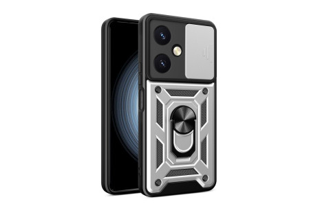Newface Vivo Y27 Kılıf Pars Lens Yüzüklü Silikon - Gümüş