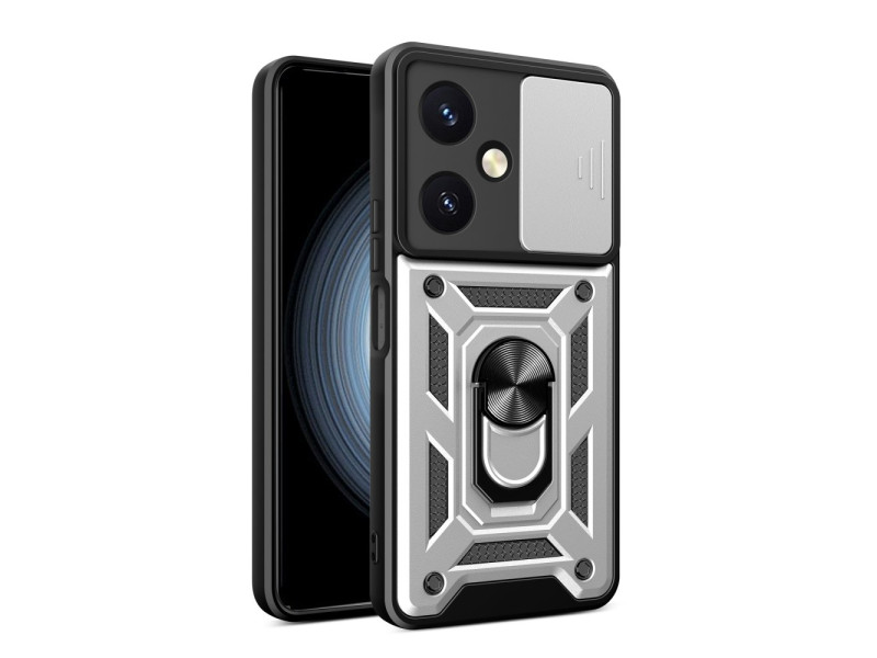 Newface Vivo Y27 Kılıf Pars Lens Yüzüklü Silikon - Gümüş