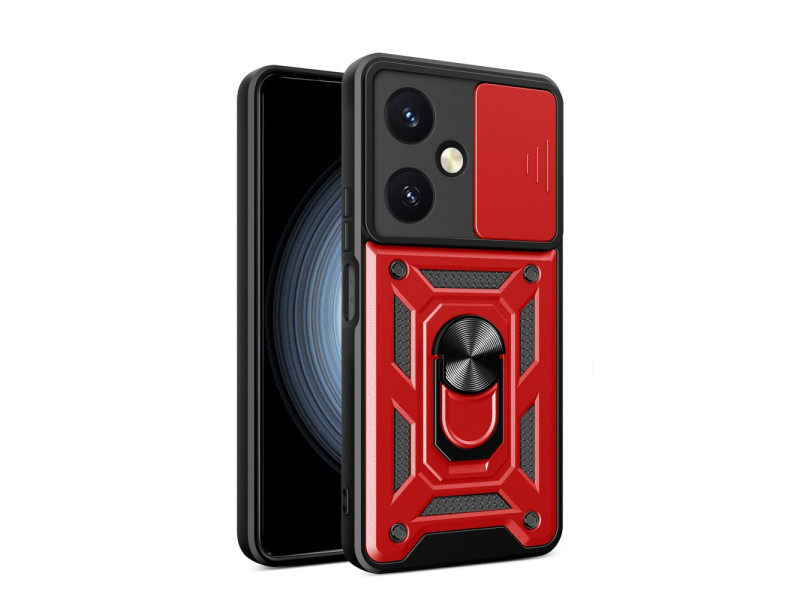Newface Vivo Y27 Kılıf Pars Lens Yüzüklü Silikon - Kırmızı