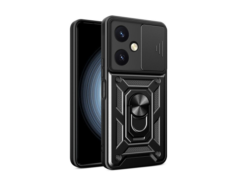 Newface Vivo Y27 Kılıf Pars Lens Yüzüklü Silikon - Siyah
